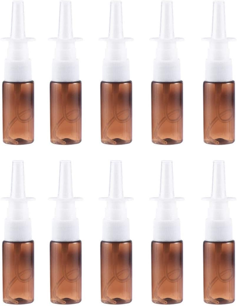 Artibest - 10 botellas vacías nasales de cristal ámbar, pulverizadores de niebla finos, recipientes recargables para aceites esenciales, aromaterapia, perfume de 15 ml
