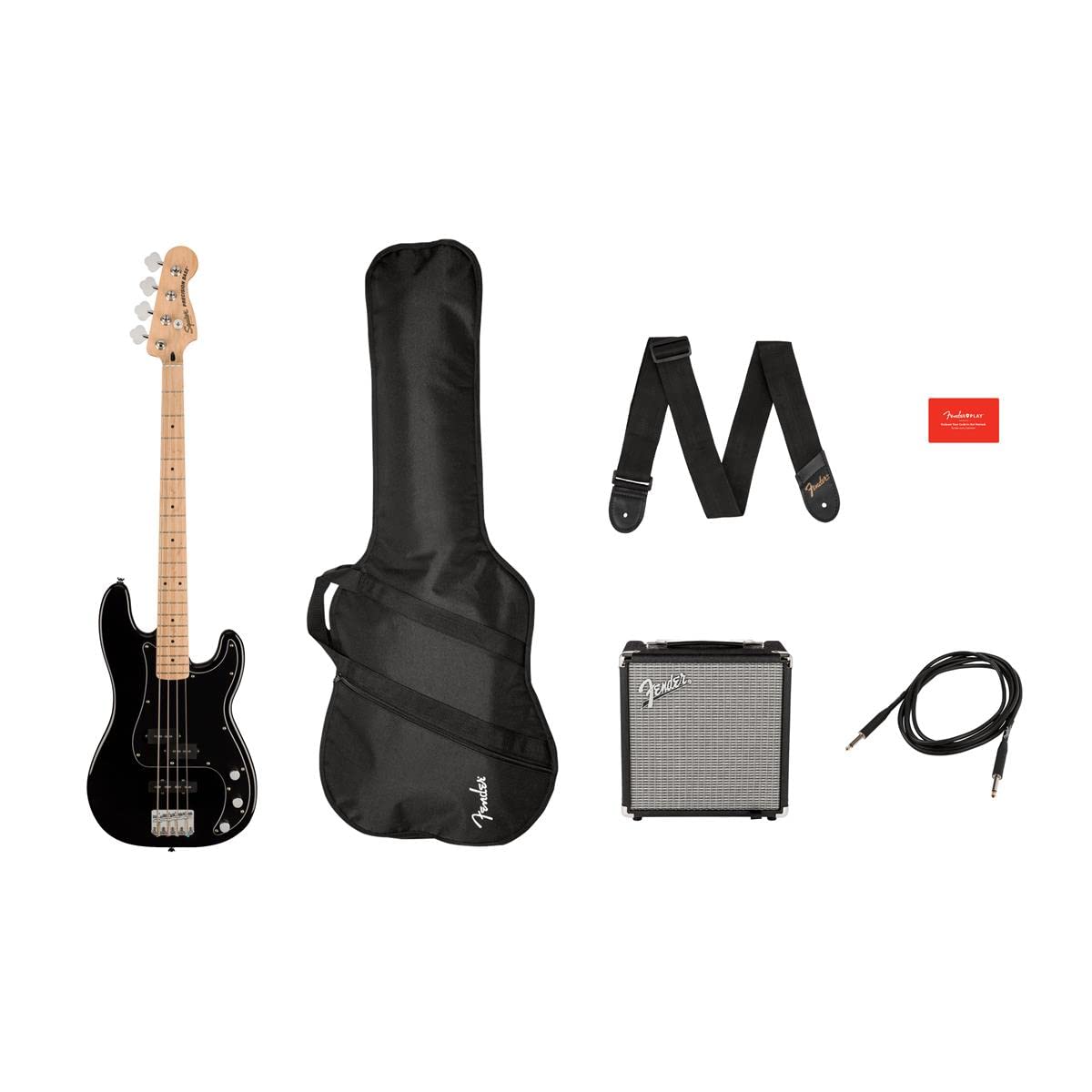 Affinity Series Precision Bass PJ Pack, Maple Fingerboard, Black, Gig Bag, Rumble 15-120V