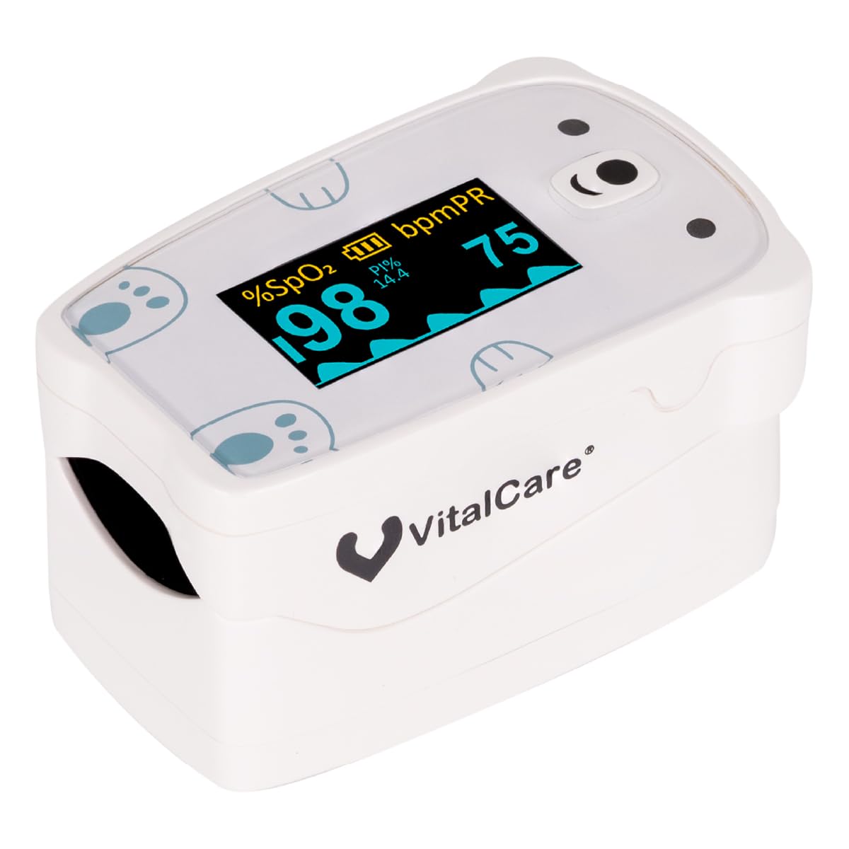 Oxímetro Pediátrico VitalCare Osito Pantalla LED Índice de Perfusión Medición Precisa para Niños y Adultos
