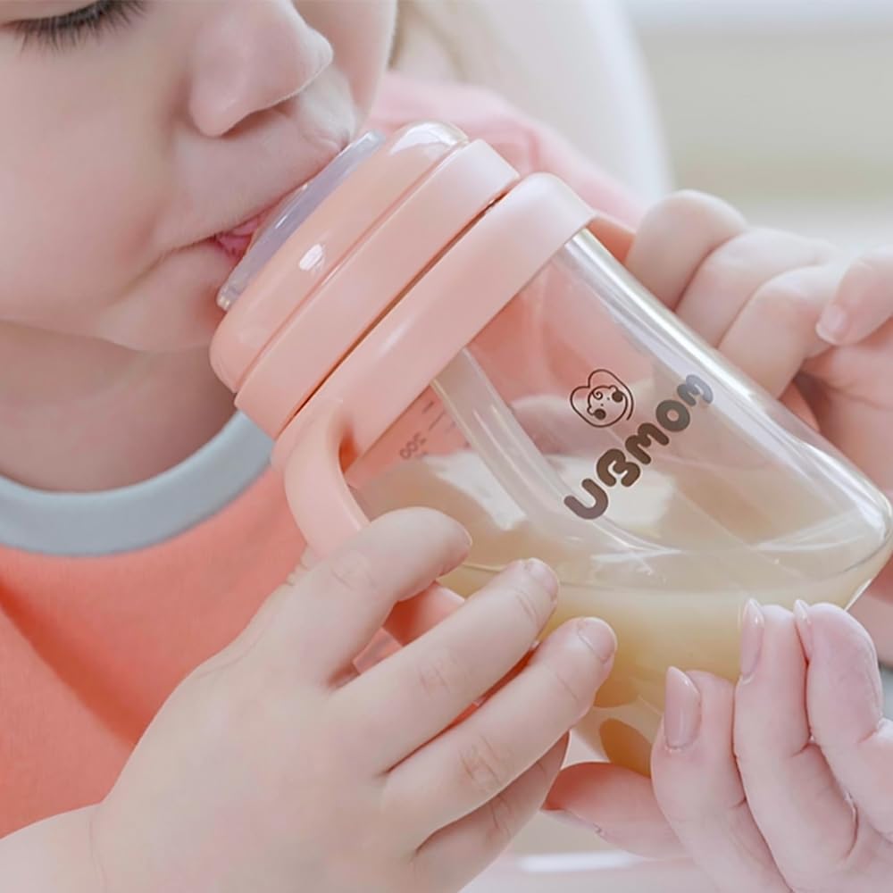 UBMOM Vaso con pajita antiderrames y antirreflujo, PPSU para bebés y niños pequeños, con asa, sin BPA, 250 ml (plátano)