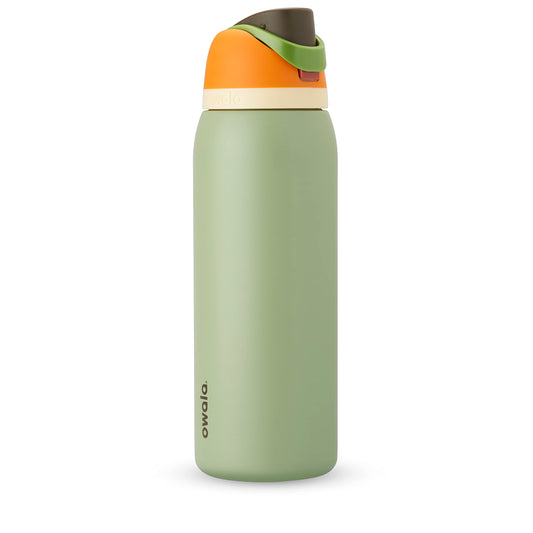 Botella de Agua Aislada Owala FreeSip Naranja Verde con Popote para Deportes y Viajes