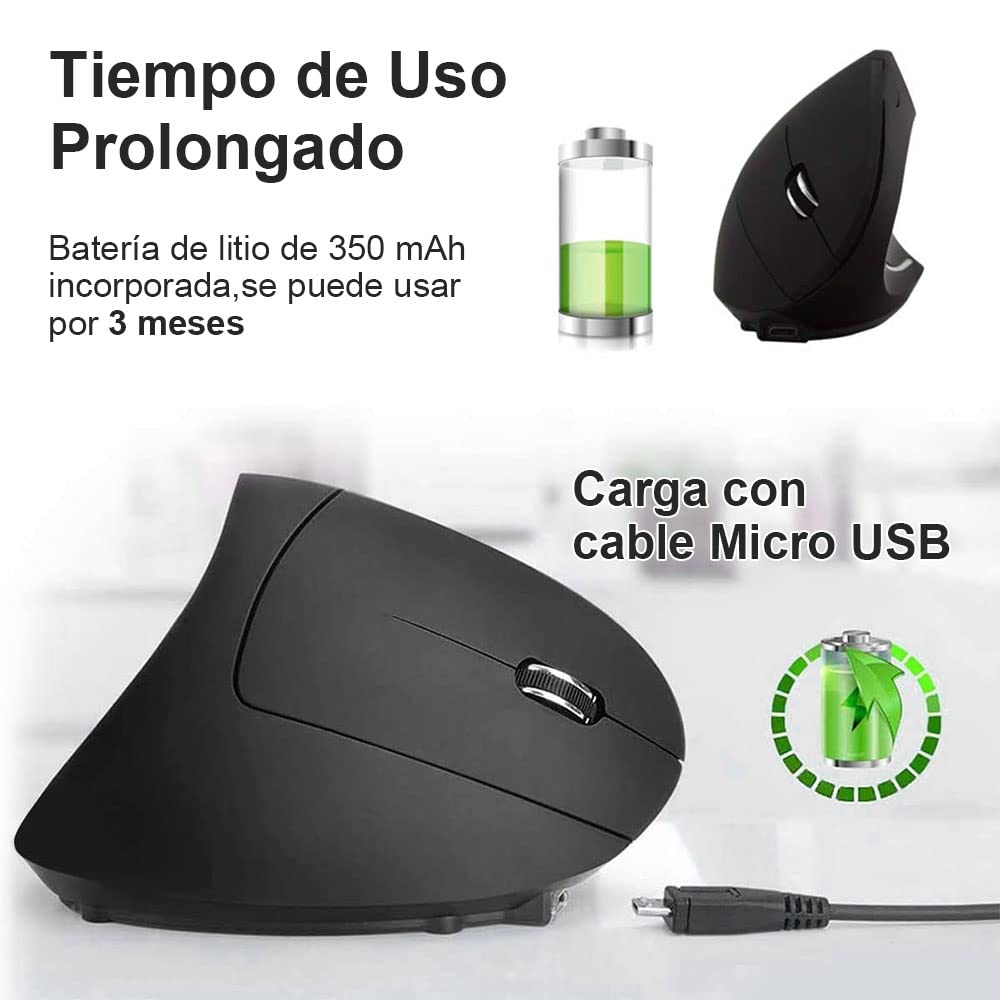 Mouse Ergonómico Recargable EASYTAO Negro con Protección para el Brazo