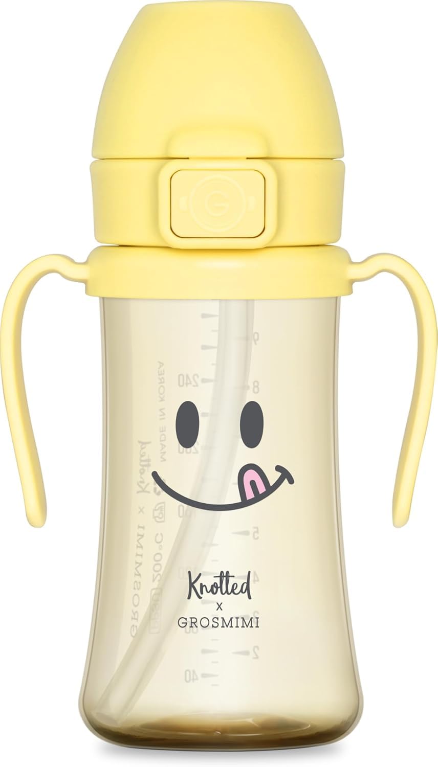 GROSMIMI x KNOTTED - Taza para beber a prueba de derrames, PPSU, sin BPA, etapa 2 para niños pequeños (sonrisa 10 onzas)