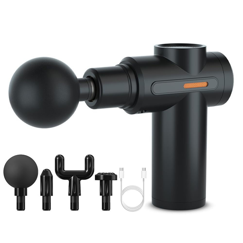 Pistola De Masaje Eléctrico Muscular Masajeador 4 Cabezales de Masaje para Relajar Los Músculos Aliviar el Dolor Para Musculos Ligamentos y Tejidos Masaje Profesional (Negro)