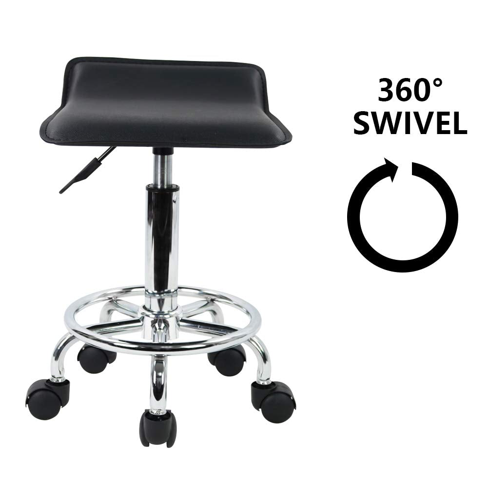 KKTONER Taburete Giratorio en Altura Ajustable para SPA Dibujo Tatuaje Trabajo Oficina de Bancos con Ruedas (Negro)