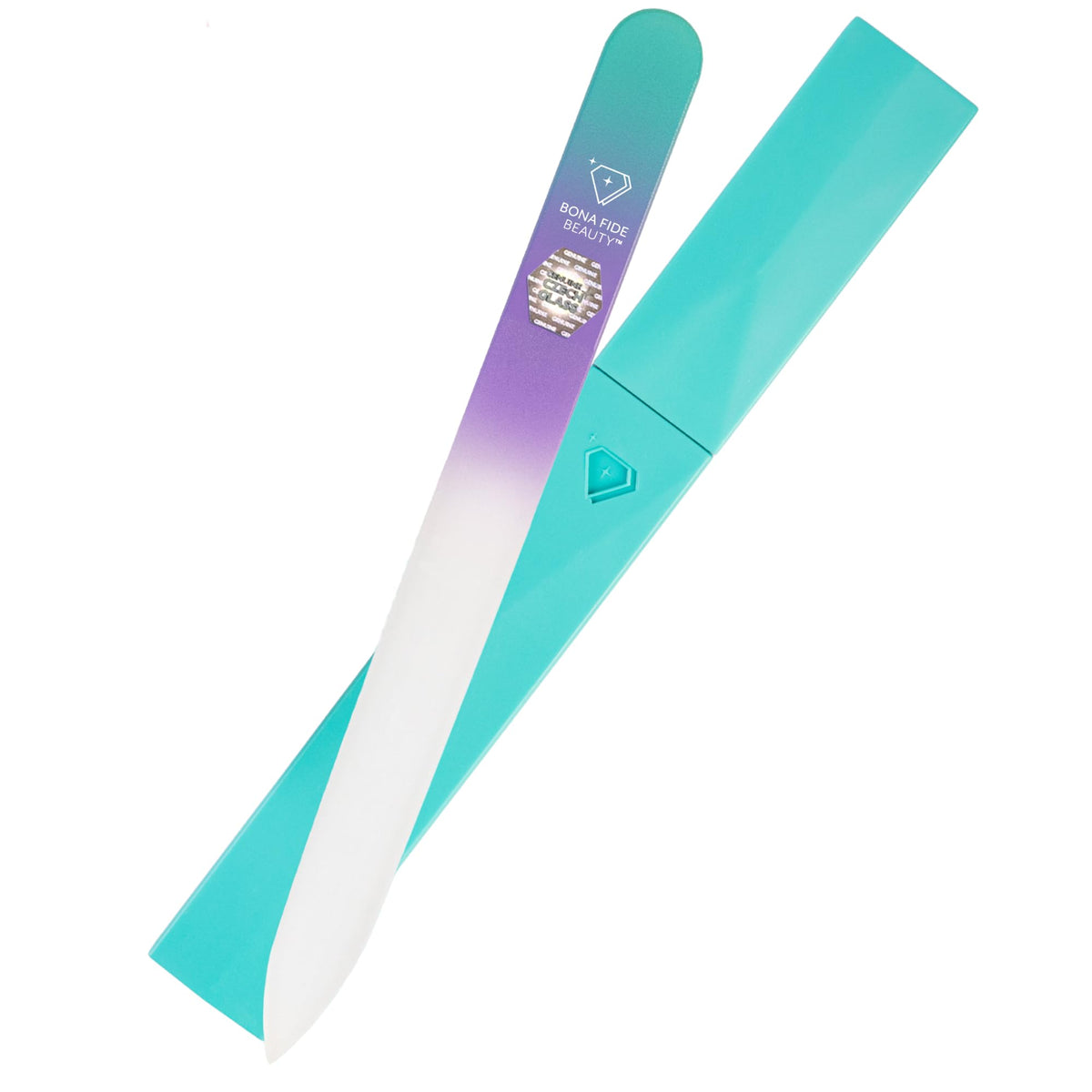 Lima de uñas de cristal con funda, lima de uñas de cristal checo, lima de uñas de manicura para uñas naturales, lima de precisión experta + acabado suave, lima de uñas Bona Fide Beauty Pastel Premium
