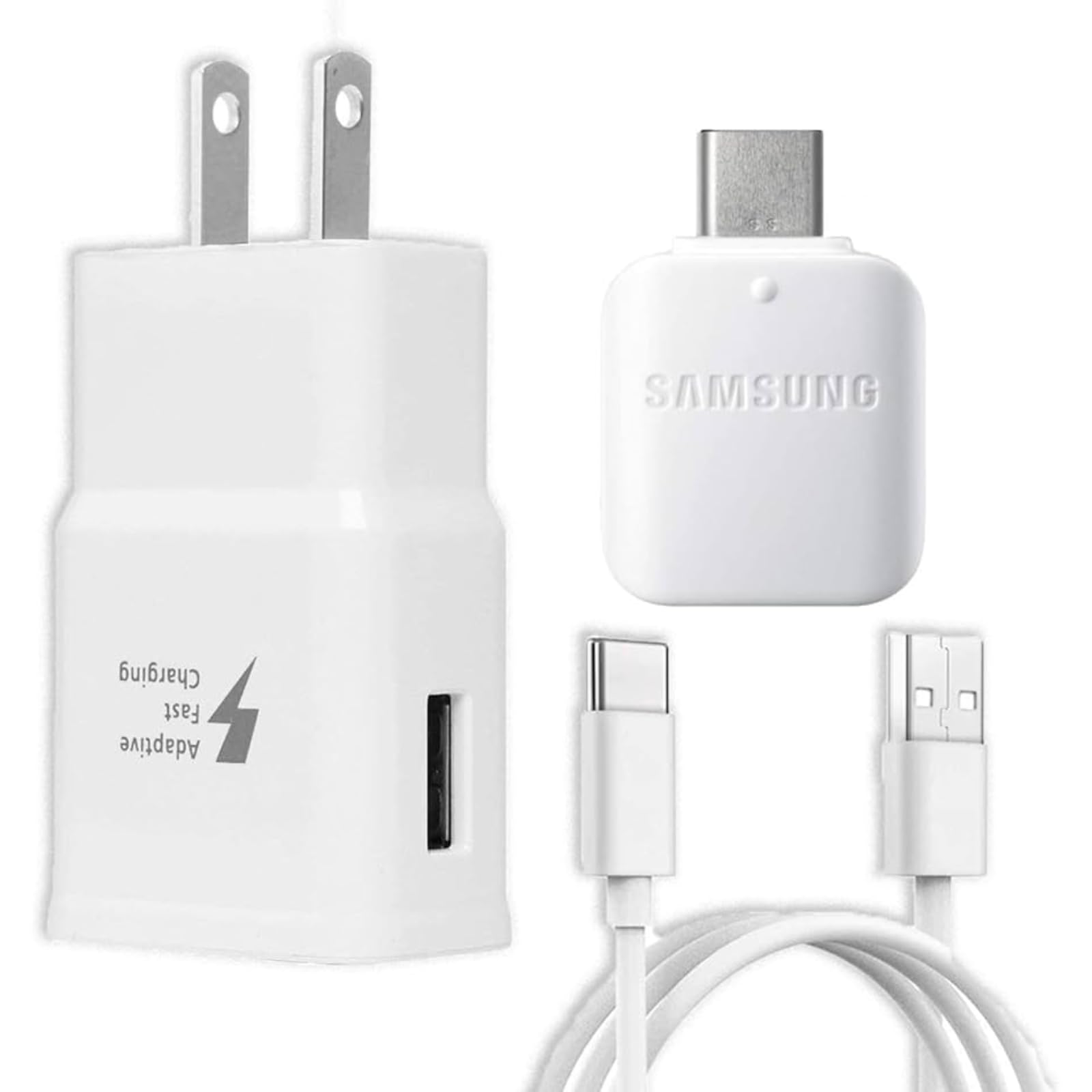 Cargador rápido con cable USB tipo C de 2 m y adaptador OTG para Samsung Galaxy S9/S9 Plus/S8/S8 Plus/S10/S10e/S10 Plus/Note 8/Note 9/Note 10/A02s/A13/A03s/A21/A30/A32/A33/A51/A52/A53/A53/A7/S2/S20/21