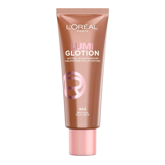 L'Oréal Paris Lumi Glotion iluminador de maquillaje hidratante, tono Deep Glow 904, 40ml - Glow enhancer para piel glowy natural, highlighter, hidrata e lumina rostro y cuerpo