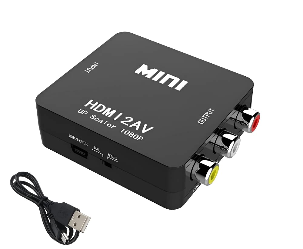 APICH Adaptador HDMI a RCA AV, Convertidor HDMI a RCA AV (Negro)