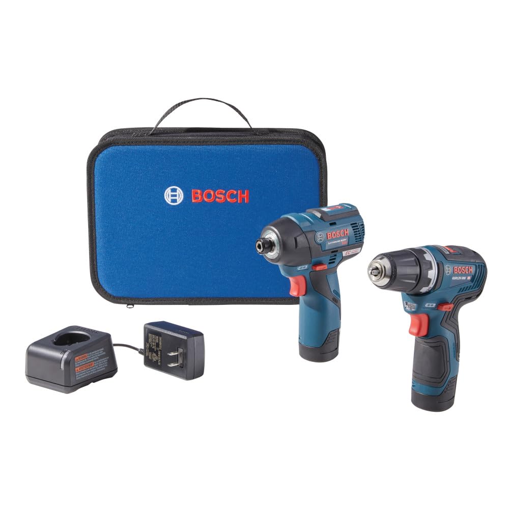 BOSCH Kit combinado sin escobillas de 12 V Max con 2 herramientas con 3/8 pulgadas. Taladro/destornillador, 1/4 pulgadas. driver de impacto hexagonal y (2) baterías de 2 Ah (GXL12V-220B22)