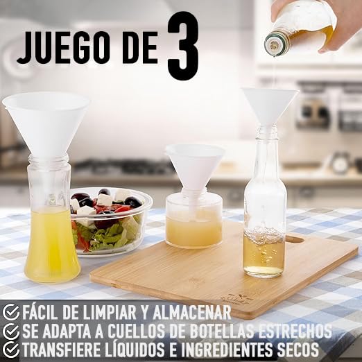 Juego de Embudos U Chef Grises de Plástico para Cocina de Grado Alimenticio