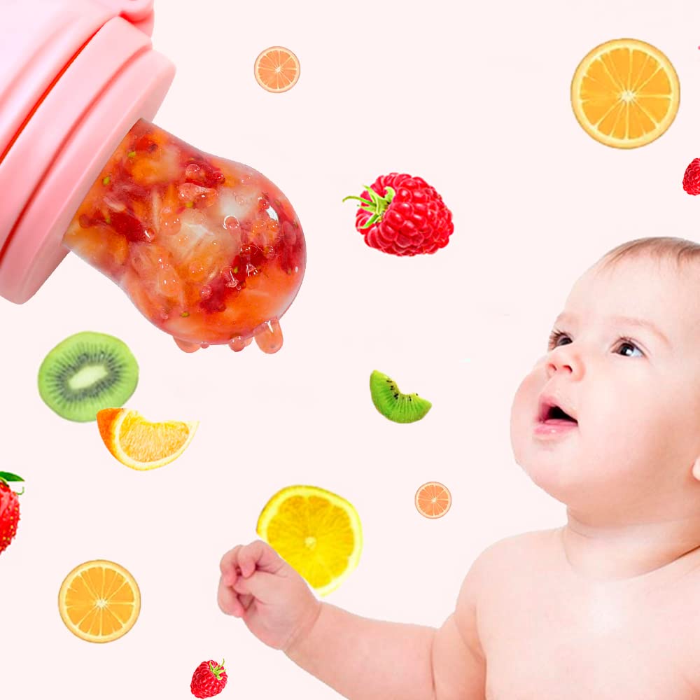 Chupón De Frutas y Papillas + Guante Mordedera, Membrana Sonora, Relieve Estimulante para Bebé, Libre BPA, 3m+ (Chupón Dino Rosa + Guante Rosa)