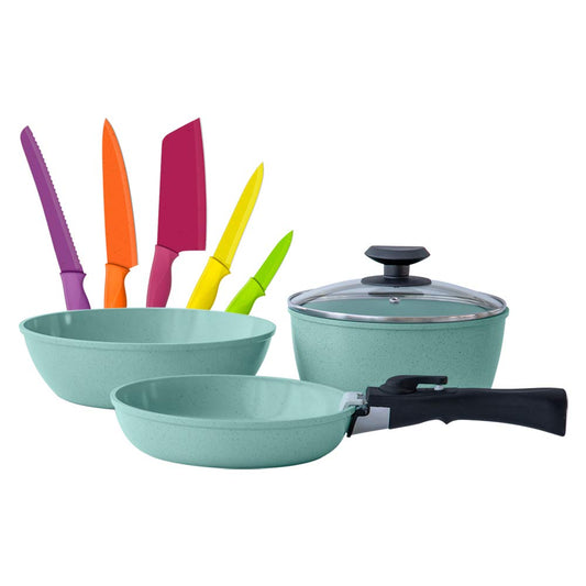 JADECOOK | Smart Pack de Cocina Batería de cocina Jade Smart 5 piezas con mango desmontable y tapa recubrimiento antiadherente libre de productos tóxicos Kit de 5 cuchillos profesionales CV DIRECTO