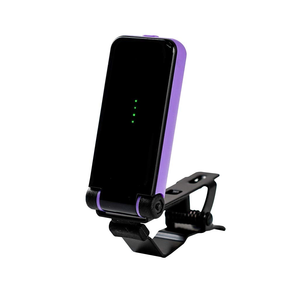 FLAMMA FT01 - Sintonizador de clip para guitarra, bajo, ukelele, modo de ahorro de energía, visualización LED, clip metálico (morado)