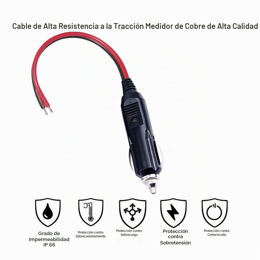 Enchufe de Repuesto Sparking Negro con Luz LED para Encendedor de Cigarrillos 12V y Cable Adaptador 24V para Automóvil