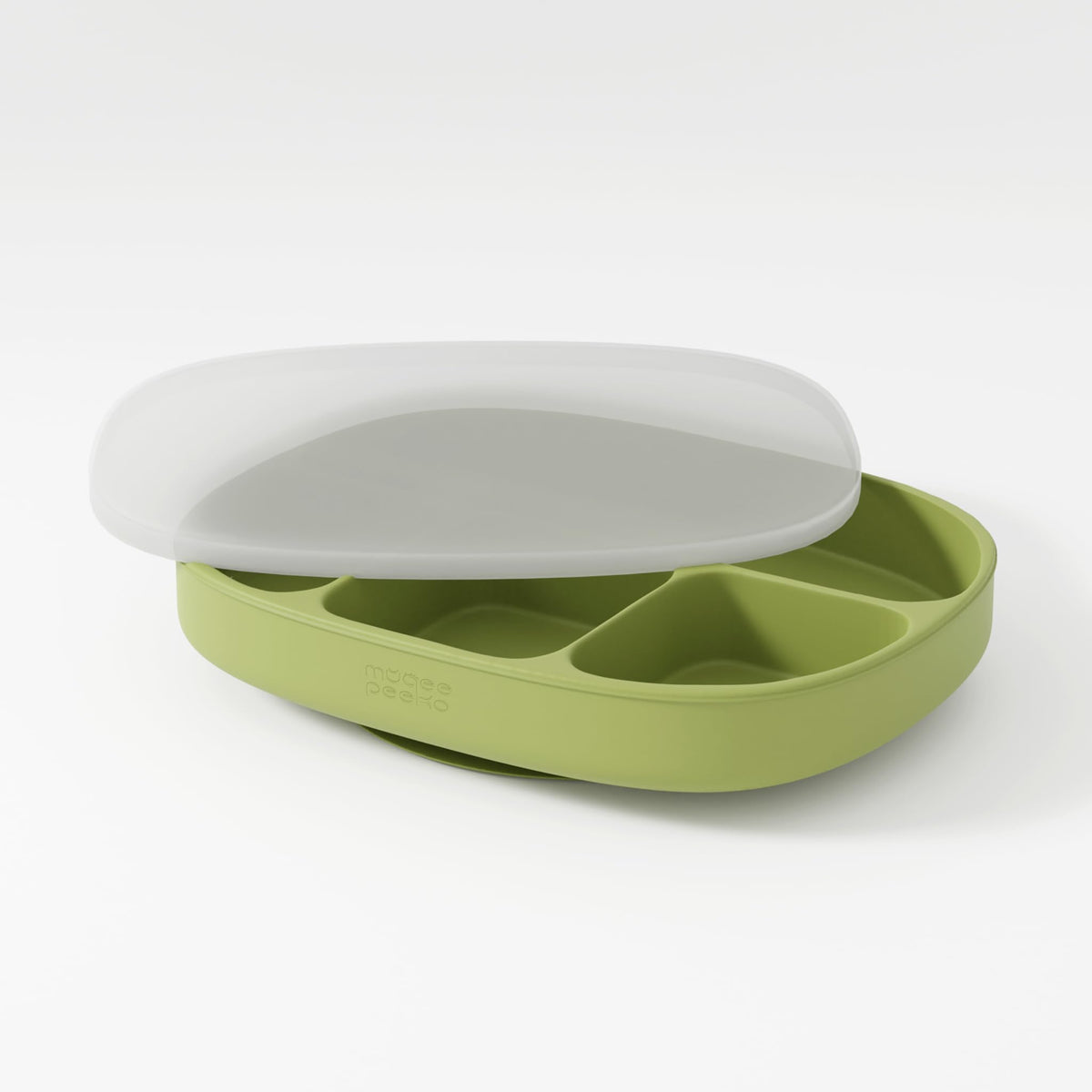 Muqee Peeko Set de alimentación para bebés con Ventosa y Tapa en Color Verde Guisante - Silicona de Grado alimenticio