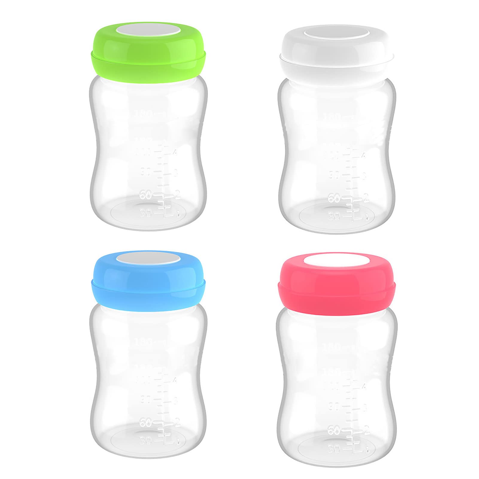 Botellas de Leche Materna, 4PCS Botellas de Almacenamiento de Leche Materna Botellas de Congelador de Leche Materna a Prueba de Fugas de Calibre Ancho con Junta de Silicona 180ml