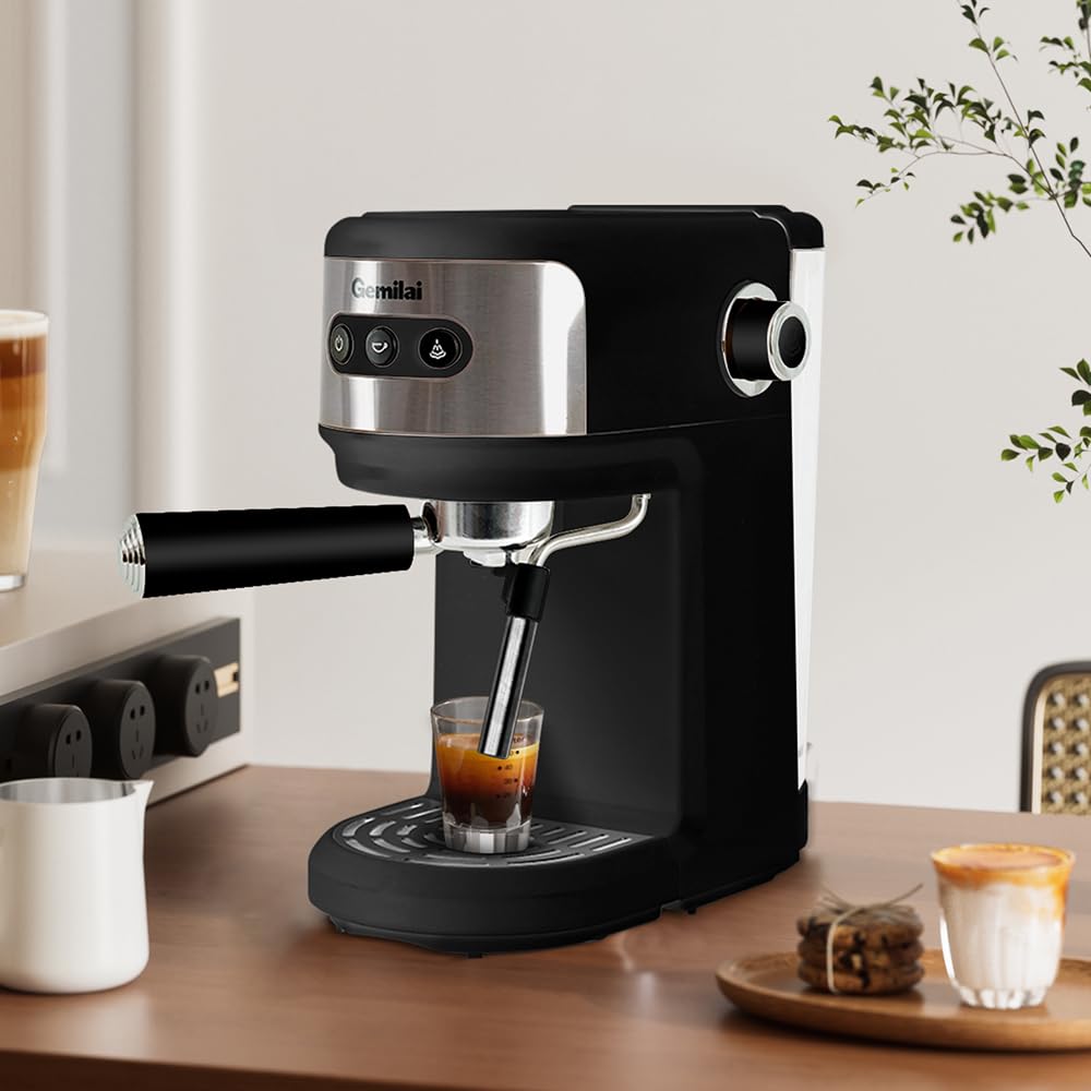 Gemilai Cafetera Espresso 15 Bar con Espumador de Leche, Máquina de Café Multifuncional con Control de Un Solo Toque y Sistema de Calentamiento Rápido, Ideal para Espresso, Capuchino y Más 3023 Negro