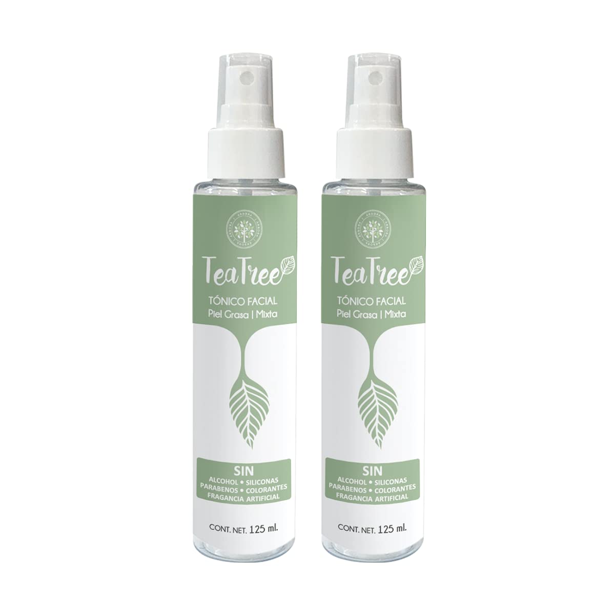 Pack 2 Tónicos Faciales con Tea Tree: CALMA, REFRESCA e HIDRATA tu piel. Piel Grasa y Mixta. TONER enriquecido con extracto de Manzanilla y Aloe Vera. SIN Parabenos, Siliconas, Colorantes, Alcohol ni Fragancia Artificial. 125 ml. Árbora