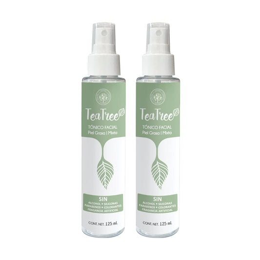 Pack 2 Tónicos Faciales con Tea Tree: CALMA, REFRESCA e HIDRATA tu piel. Piel Grasa y Mixta. TONER enriquecido con extracto de Manzanilla y Aloe Vera. SIN Parabenos, Siliconas, Colorantes, Alcohol ni Fragancia Artificial. 125 ml. Árbora