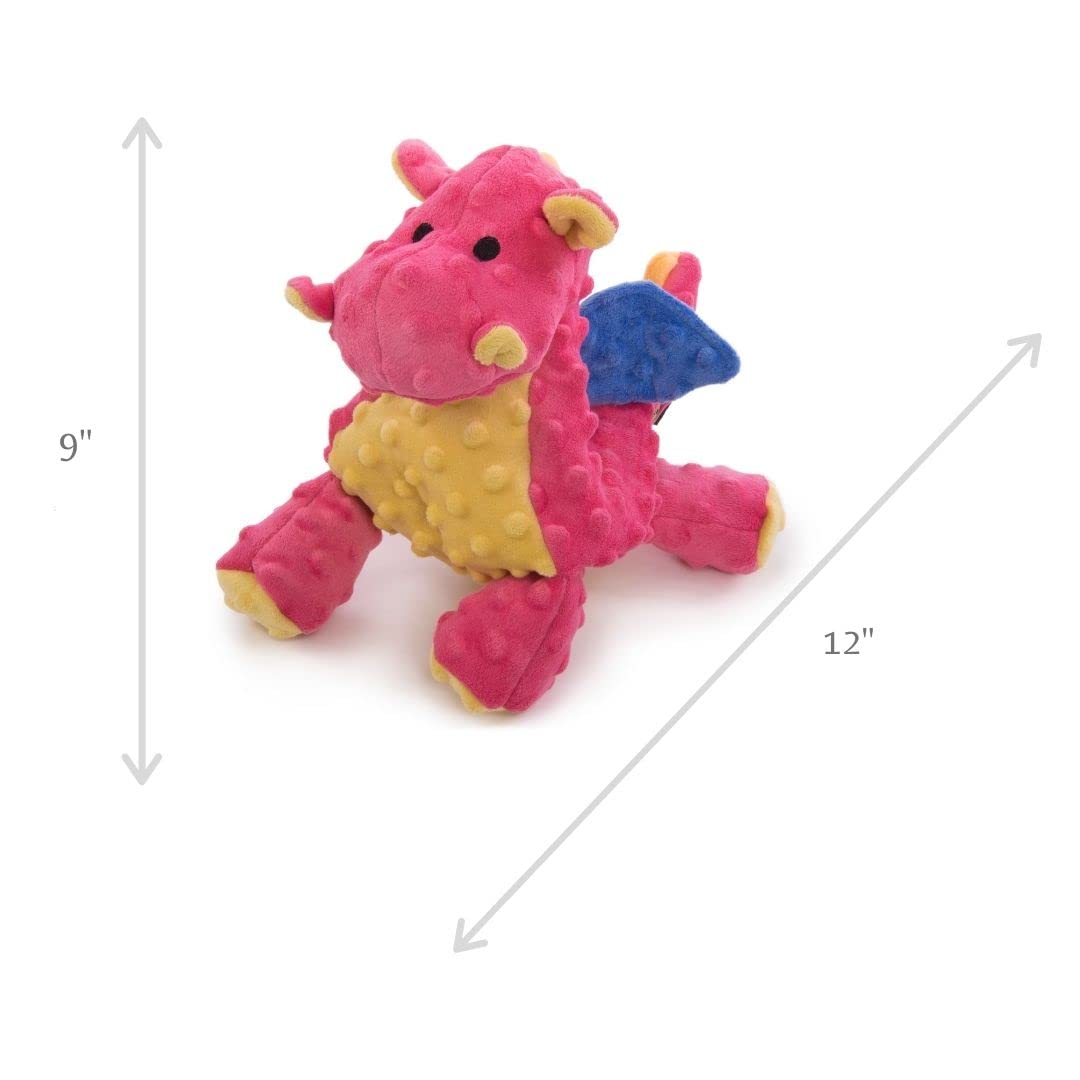 goDog - Juguete de peluche resistente para perros con tecnología Dragon with Chew Guard, color coral, grande