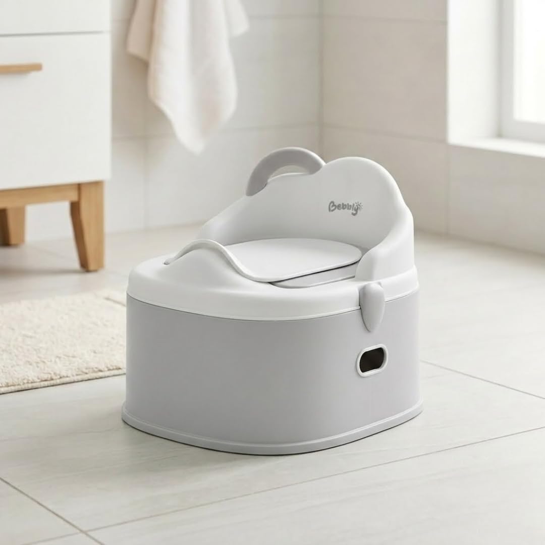 BEBBLY Bañito Entrenador Infantil 3 en 1, Bacinica, Asiento Reductor y Banco con Almacenamiento Antiderrapante para Niños de 6 Meses a 3 Años, Fácil de Limpiar, para Aprender a ir al Baño (Gris)