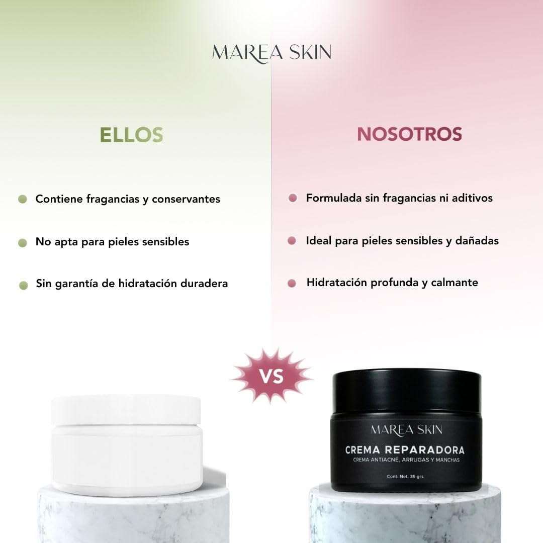 Crema Reparadora con Vitamina E, Orgánico Certificado , Anti Arrugas, Anti Acne, Anti Manchas, Libre de Parabenos y Fragancias, Humectante Facial Orgánico | 30 Días de Garantía | Marea Skin | Club Marea