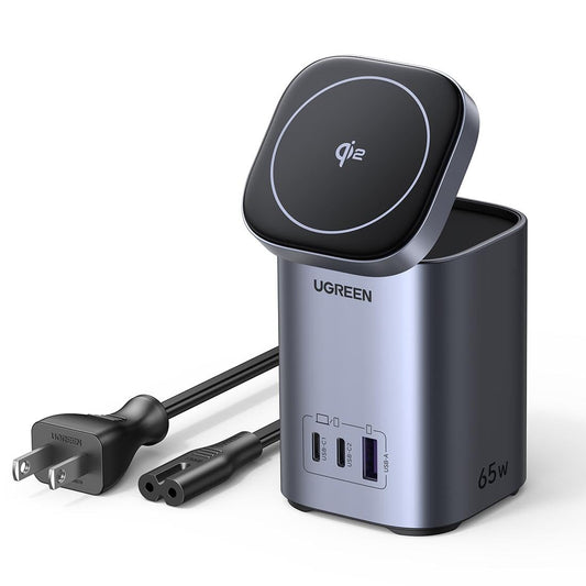 Cargador Inalámbrico UGREEN 15W Qi2 Certificado Blanco con Estación de Carga Magnética 4 en 1 para Múltiples Dispositivos