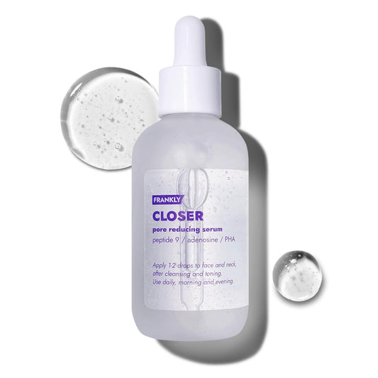 Suero Frankly Closer Mega Jumbo 3,38 fl.oz. Minimizador de poros, antienvejecimiento, elasticidad, hidratación, piel tersa | 9 péptidos, colágeno vegano, PHA | No comedogénico y dermatológicamente