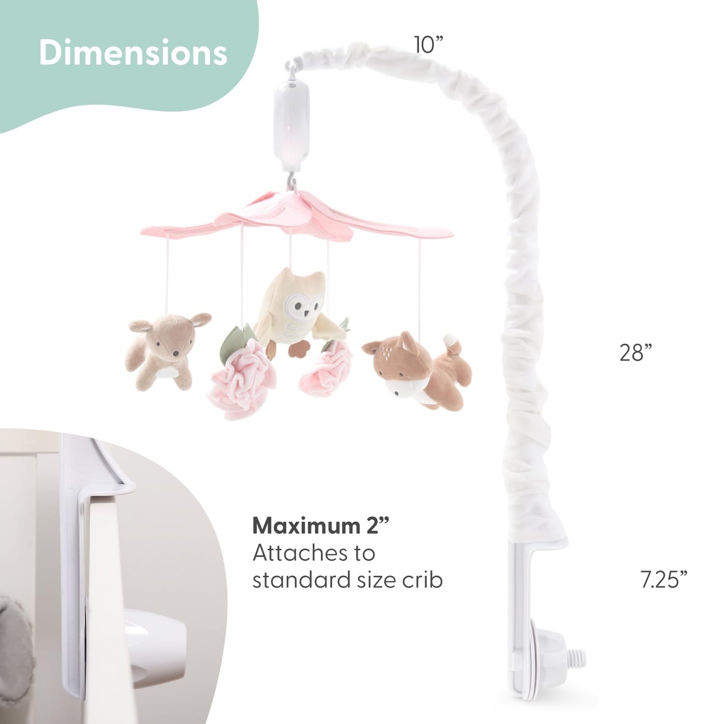 Móvil de Cuna The Peanutshell para Niñas - Móvil Musical para Cuna de Bebé Rosa y Blanco con 12 Canciones de Cuna, Decoración de Guardería de Pequeño Bosque