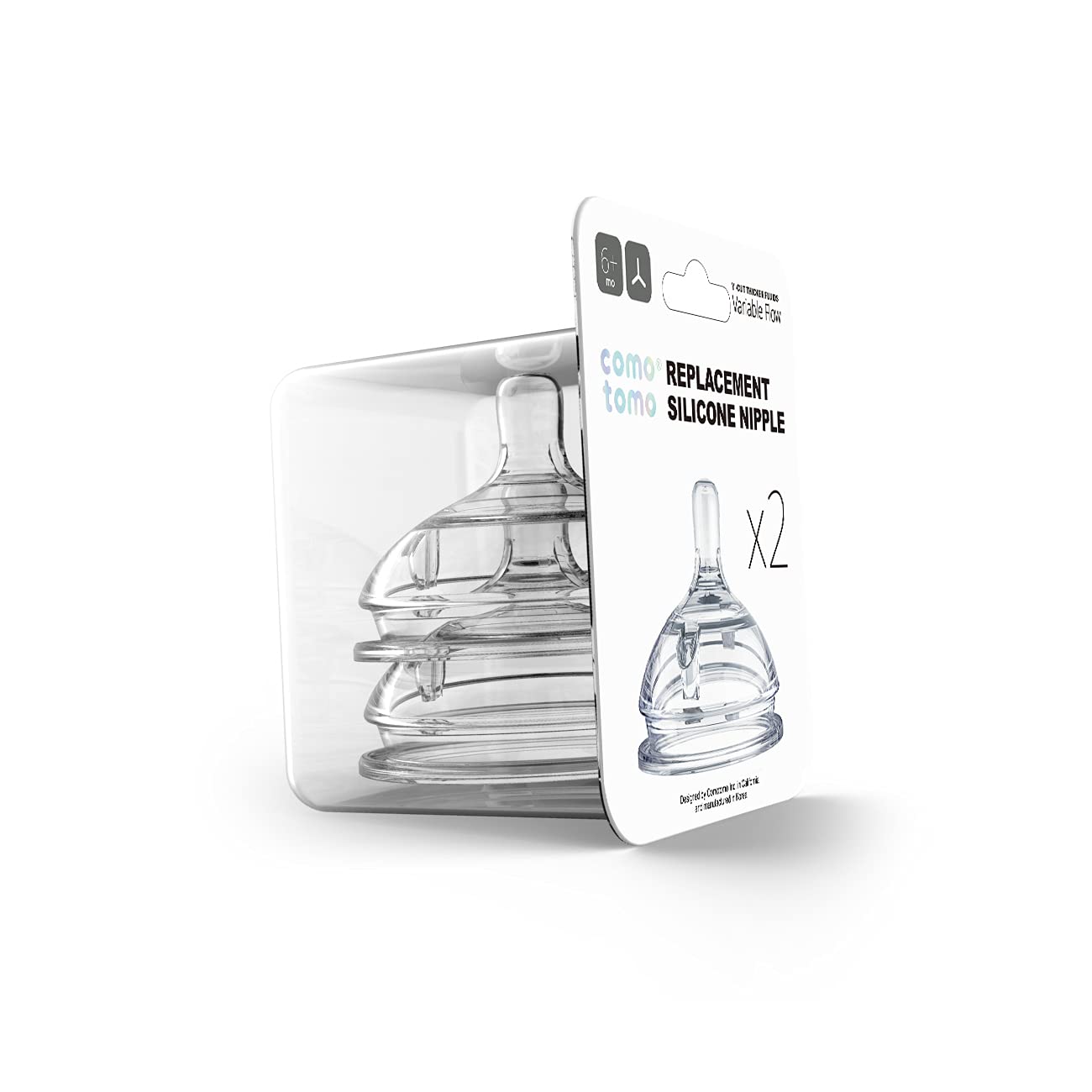 Comotomo Set de 2 Tetinas de Repuesto para Biberones, Flujo Variable, Transparente