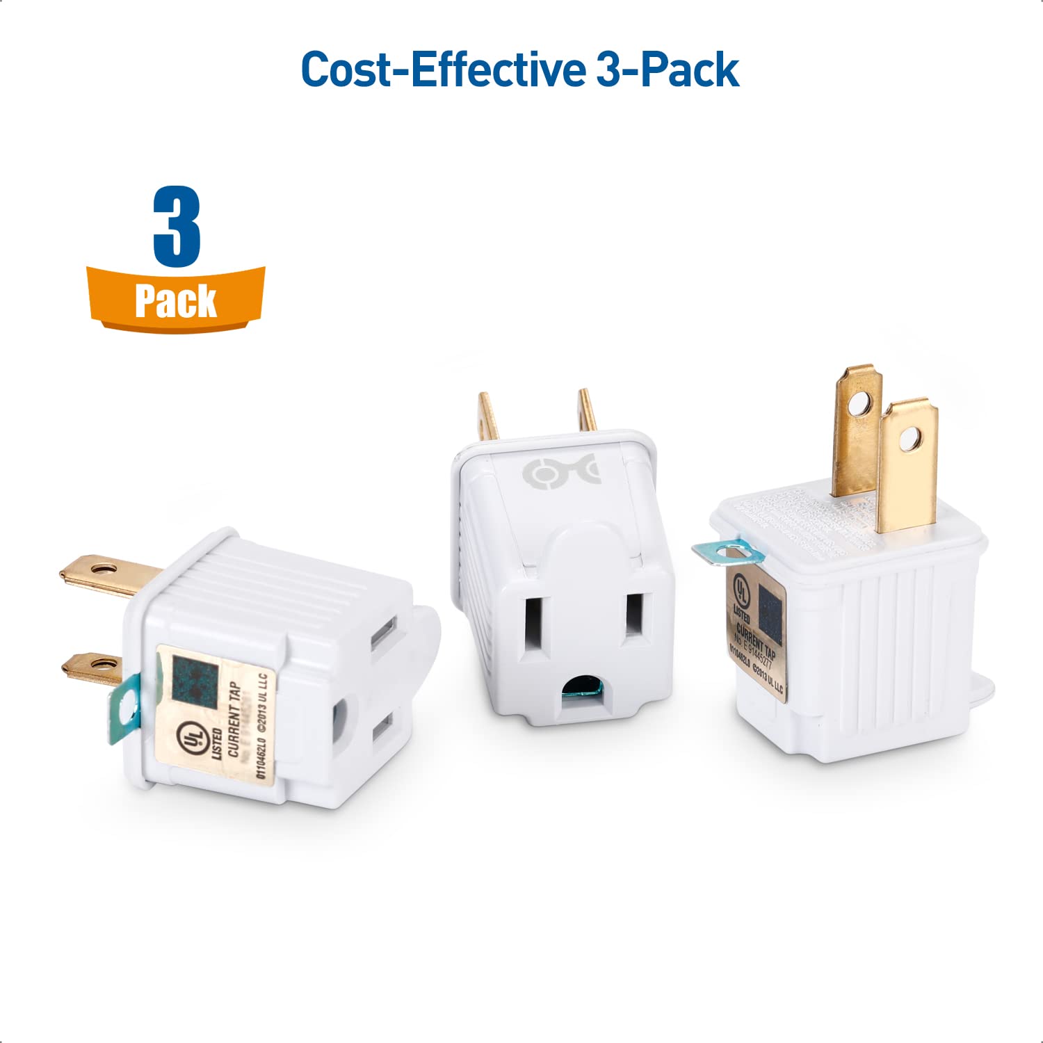 Cable Matters - Paquete de 3 adaptadores de 2 clavijas a 3 clavijas, adaptador de enchufe 3P a 2P - Convierte una toma de 2 clavijas para soportar enchufes de 3 clavijas, blanco