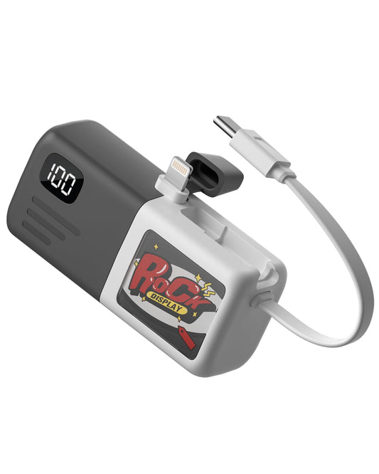 Kuulaa Mini bateria Portatil iPhone de 5000mAh con Conector Lightning y USB-C Integrado Batería Externa Power Bank Ultracompacta (tamaño lápiz Labial) Carga Rápida de 15W Pantalla Digital (Grey)