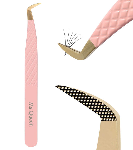 Ms.Queen - Pinzas de pestañas para extensiones de pestañas, pinzas de pestañas con punta de fibra para pestañas de visón, para hacer abanicos de mega volumen