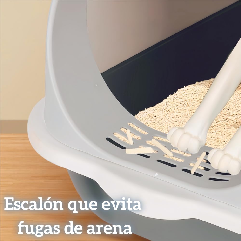 Caja de Arena para Gatos BAIWOLF Gris con Capucha y Antisalpicaduras