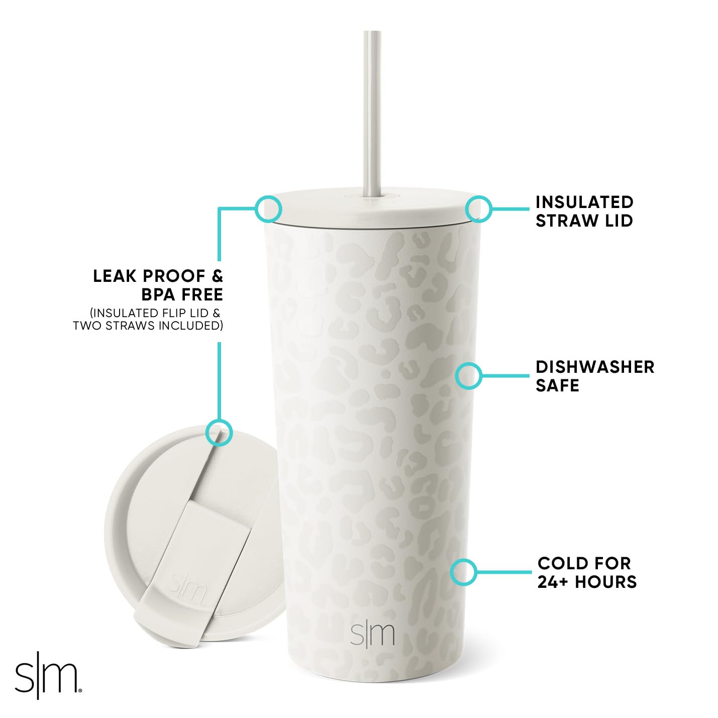 Vaso Aislado Simple Modern Cream Leopard para Viaje 590ml