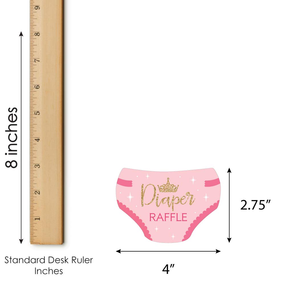 Big Dot of Happiness Little Princess Crown – Insertos para boletos con forma de pañal – Rosa y oro princesa Baby Shower actividades – Juego de rifa de pañales – Juego de 24