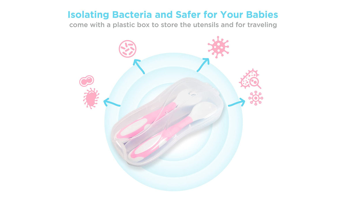 Juego de cubiertos flexibles para bebés y niños pequeños, 2 pares de cucharas y tenedores para niños pequeños, autoalimentación y entrenamiento para bebés