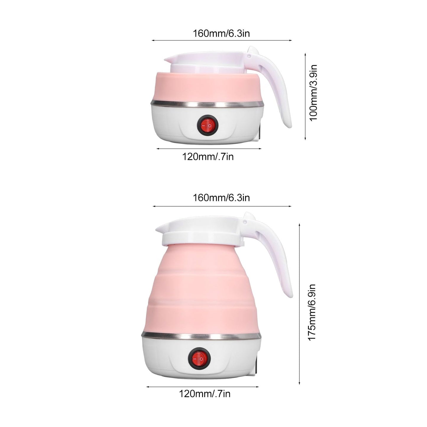 Hervidor Eléctrico Plegable, 0.6L 400W Enchufe de EE. UU. 110V Diseño Plegable Delgado para Hervidor de Agua Caliente Portátil de Viaje (Rosa)