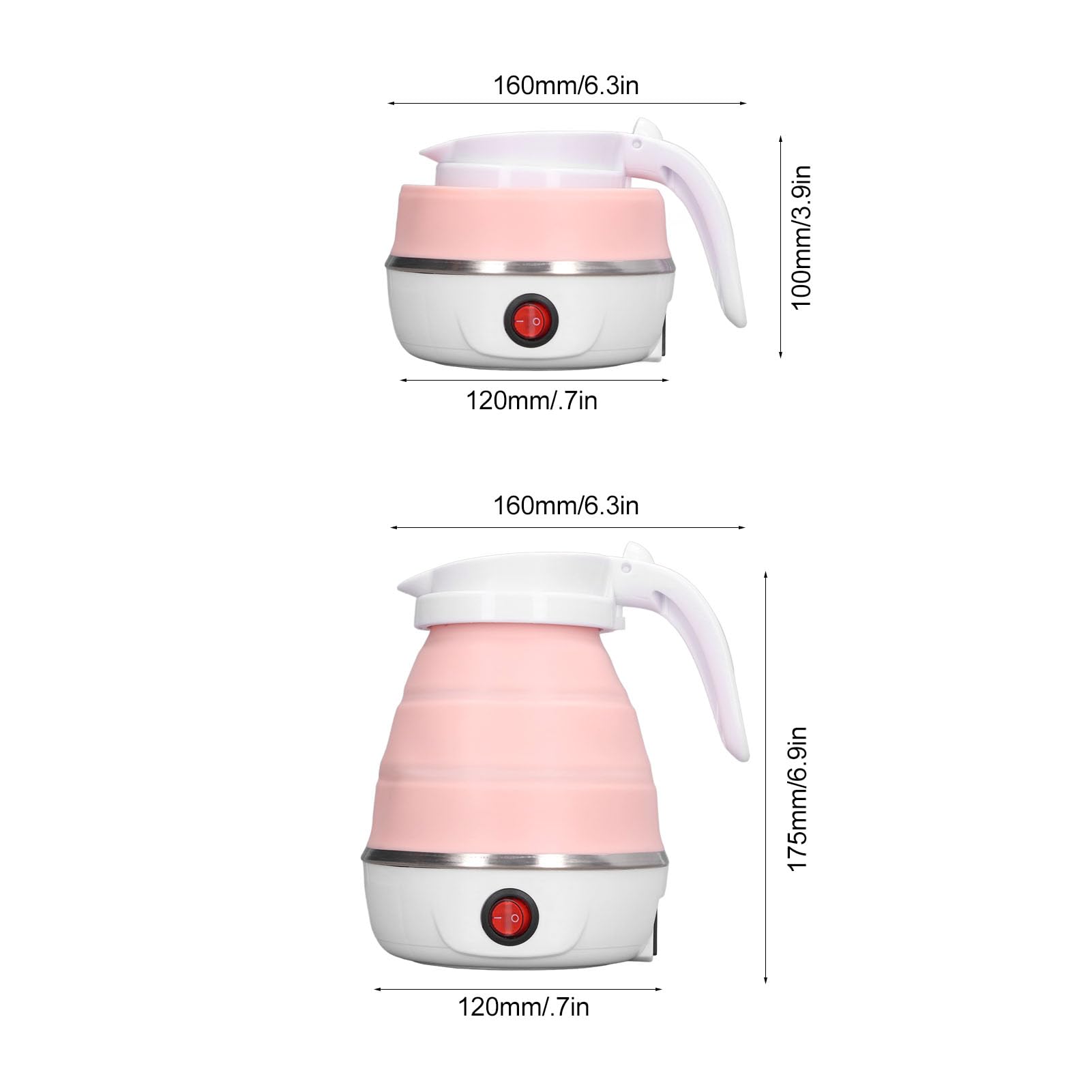 Hervidor Eléctrico Plegable, 0.6L 400W Enchufe de EE. UU. 110V Diseño Plegable Delgado para Hervidor de Agua Caliente Portátil de Viaje (Rosa)