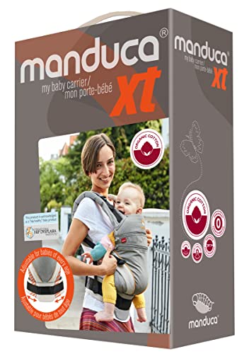 Manduca XT, portabebés con asiento ajustable, 3 posiciones de transporte (delantero, cadera y espalda), sin necesidad de inserciones para bebés, algodón orgánico, crece con tu bebé (3,5-20 kg), DenimBlack, XT Cotton