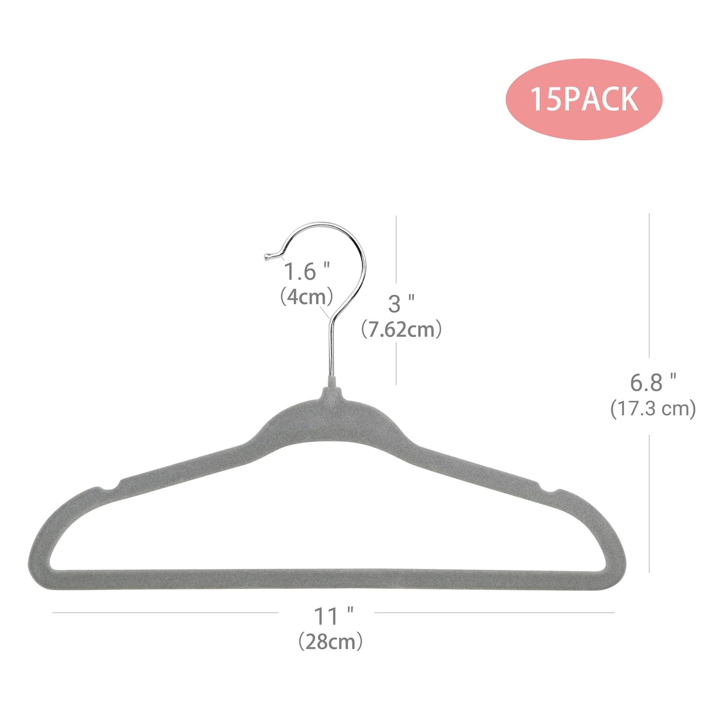 ManGotree Perchas de Terciopelo para Bebés de 28 cm Paquete de 15 Gris