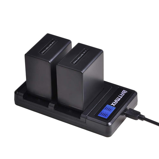 Batmax - 2 baterías NP-FV100 de 3900 mAh + cargador dual USB LCD para Sony NP-FV100A; DCR-SR15, SR21, SR68, SX44, SX85, FDR-AX100, HDR-CX110, HDR-XR160, HDR-CX360V, CX560V, CX10V 7 V, V, HDHDHDHDR-P
