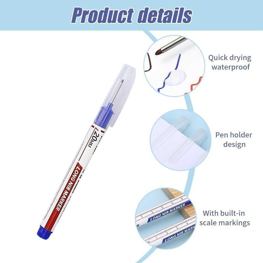 Marcador de Agujeros Profundos de 20 mm con Punta Larga, Tinta Permanente e Impermeable, Herramienta de Marcado para Carpintería y Baño (Azul)