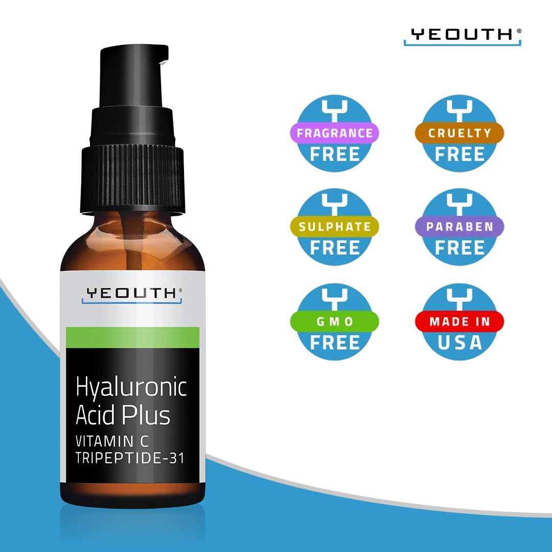 YEOUTH Serum Acido Hialuronico con Serum Vitamina C y Tripeptides, Ácido Hialurónico Cara para Hombres y Mujeres, Serum Facial para Arrugas, Puede Usar se con Retinol 30ml