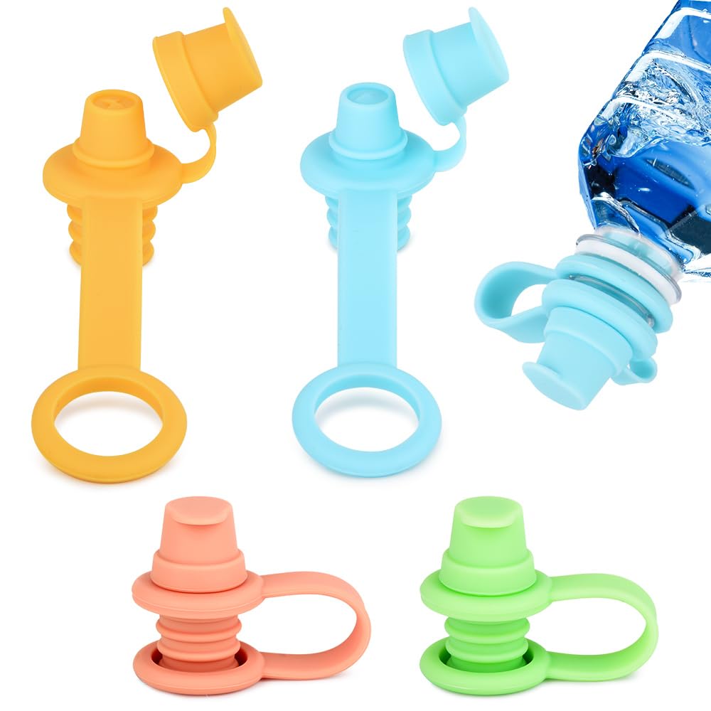 Heureuse - Adaptador de boquilla para botella de agua para Todders, paquete de 4 tapas de botella de agua de silicona sin derrames, adaptado a la mayoría de botellas, diseño a prueba de fugas,