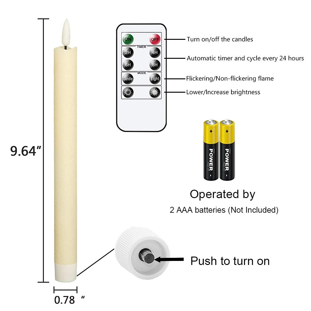 GenSwin - Velas cónicas parpadeantes sin llama con 2 mandos a distancia y temporizador, velas de cera real 3D para ventana, funciona con pilas, paquete de 8, decoración de Navidad para el hogar de