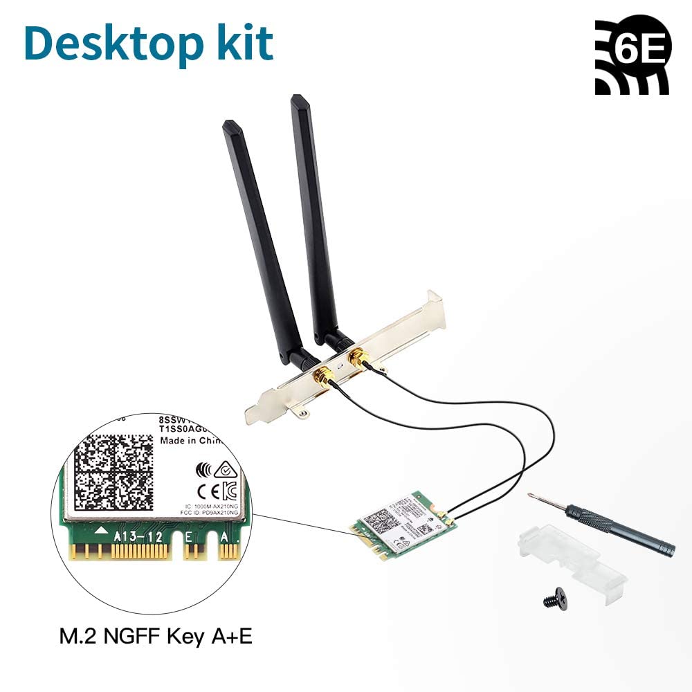 AX210 Tarjeta WiFi 6E WiFi M.2 NGFF Mini kit de computadora Adaptador 6GHz BT5.2 inalámbrico 802.11ax 5400Mbps 2.4Ghz 5Ghz Soporte OFDMA MU-MIMO AX210NGW Tarjeta de red Gigabit