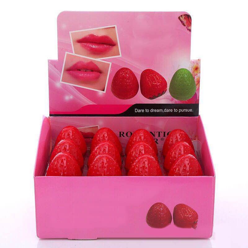 Caja de 24 Bálsamos Labiales con Extractos de Plantas para Labios Brillantes e Hidratados - Ideal para el Cuidado Invernal - Forma de Fresa - Empaque Atractivo