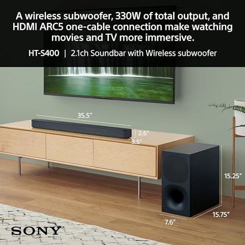 Sony Barra de Sonido de 2.1 Canales con Potente Subwoofer Inalámbrico I HT-S400